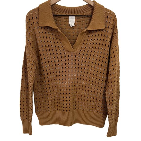 Joie Camel Brown Tan Open Knit Polo Sweater Top Size Small - Picture 1 of 6